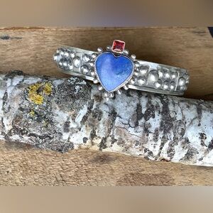 Sterling cuff, lapis/garnet, up to 6 3/4” wrist